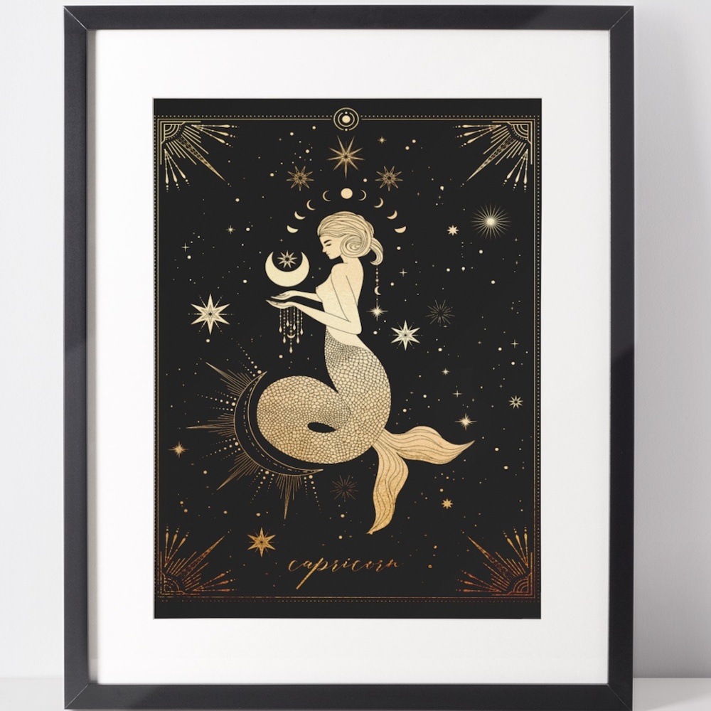 Capricorn Wall Art Celestial Zodiac Print Poster Unframed